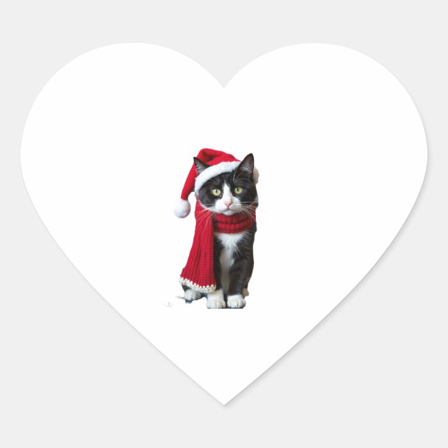 Ugly Christmas Black Cat Santa Hat Scarf Holiday C Heart Sticker (Front)