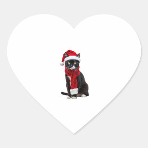 Ugly Christmas Black Cat Santa Hat Scarf Holiday C Heart Sticker