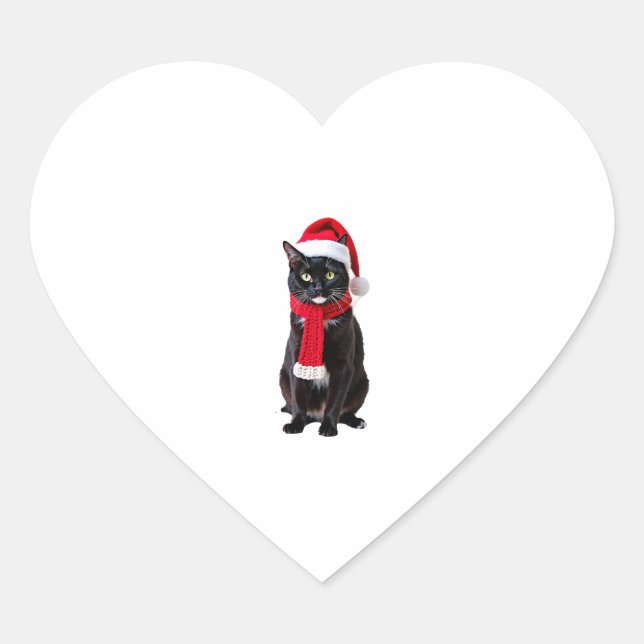 Ugly Christmas Black Cat Santa Hat Scarf Holiday C Heart Sticker (Front)