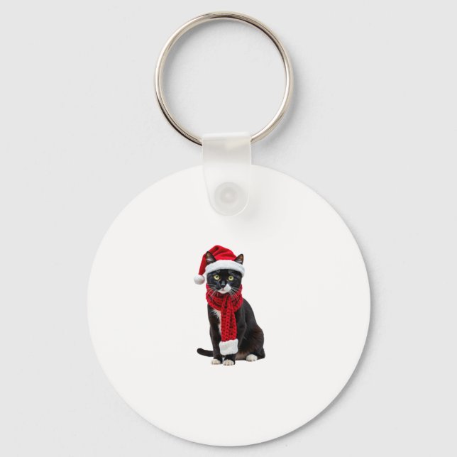 Ugly Christmas Black Cat Santa Hat Scarf Holiday C Key Ring (Front)