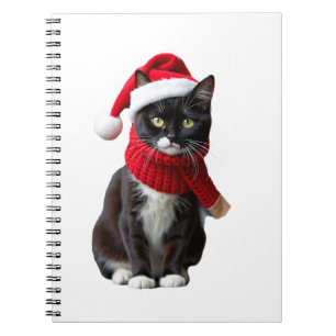Ugly Christmas Black Cat Santa Hat Scarf Holiday C Notebook
