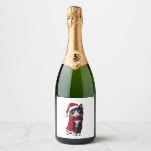 Ugly Christmas Black Cat Santa Hat Scarf Holiday C Sparkling Wine Label