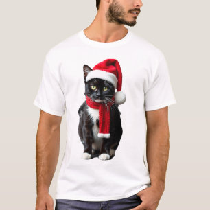 Ugly Christmas Black Cat Santa Hat Scarf Holiday C T-Shirt