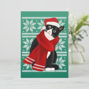 Ugly Christmas Black Cat Santa Hat Scarf Holiday Invitation
