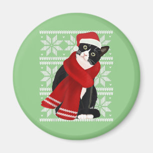 Ugly Christmas Black Cat Santa Hat Scarf Holiday Magnet