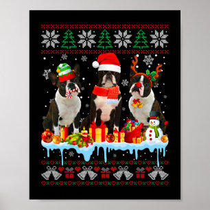 Ugly Christmas Boston Terrier Dog Santa Xmas Dog C Poster