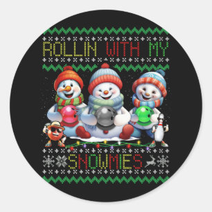 Ugly Christmas Bowling Lover Bowlers Rollin With M Classic Round Sticker