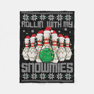 Ugly Christmas Bowling Lover Bowlers Rollin With M Fleece Blanket