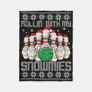 Ugly Christmas Bowling Lover Bowlers Rollin With M Fleece Blanket