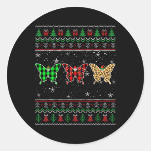 Ugly Christmas Butterfly Animals Red Plaid Leopard Classic Round Sticker