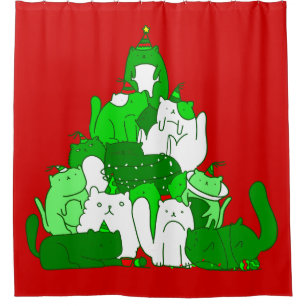 ugly christmas cat tree festive shower curtain