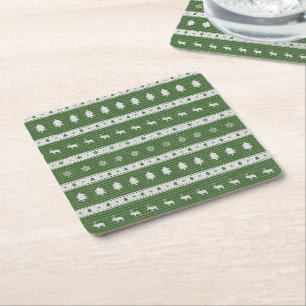 Ugly Christmas Chic Green Square Paper Coaster