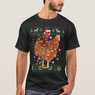 Ugly Christmas Chicken Santa Hat Lights Sweater 