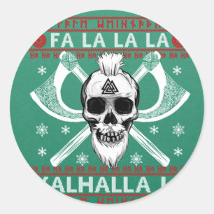 Ugly Christmas Design Fa-La-La Valhalla Viking Val Classic Round Sticker