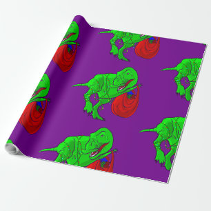 ugly christmas dinosaur tyrannosaurus rex wrapping paper