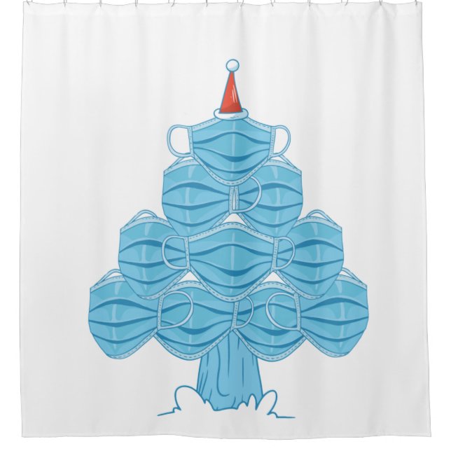 ugly christmas face mask tree shower curtain (Front)