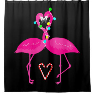 ugly christmas flamingo candy cane  shower curtain