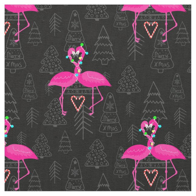 ugly christmas flamingo candy heart  fabric (Close Up)