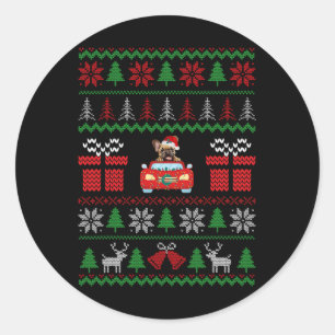 Ugly Christmas French Bulldog Riding Car Red Santa Classic Round Sticker
