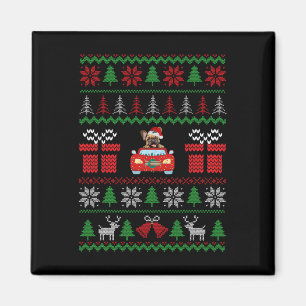 Ugly Christmas French Bulldog Riding Car Red Santa Magnet