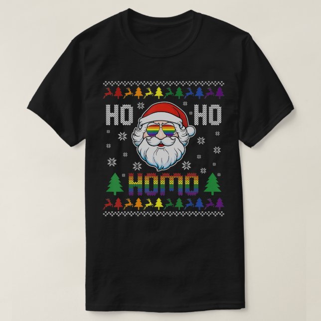 Ugly Christmas Funny Gay Pride LGBTQ Santa Claus H T-Shirt (Design Front)