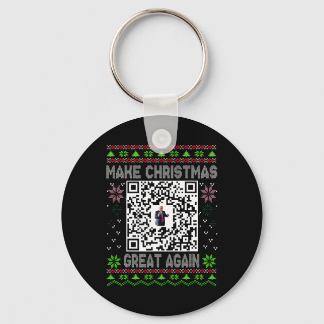 Ugly Christmas Funny Qr President Trump Dance Code Key Ring (Front)