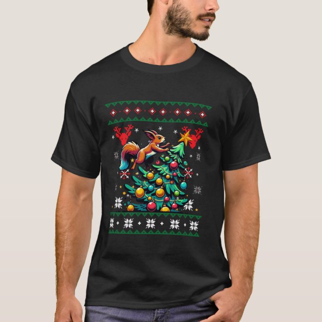 Ugly Christmas Funny Snowflakes Tree Santa Hat Lig T-Shirt (Front)