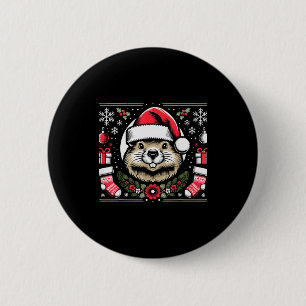 Ugly Christmas Groundhog 6 Cm Round Badge