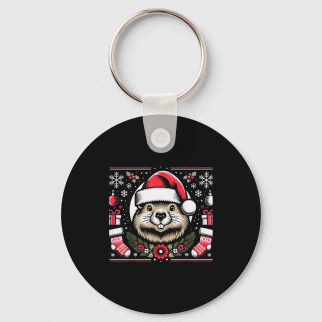 Ugly Christmas Groundhog  Key Ring (Front)
