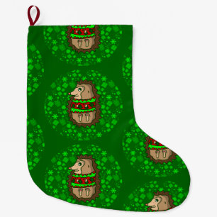 ugly christmas hedgehog cute green large christmas stocking