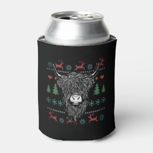 Ugly Christmas Highland Cow Can Cooler