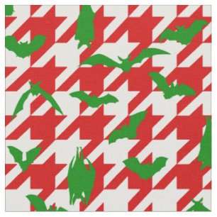 ugly christmas houndstooth bats red green fabric
