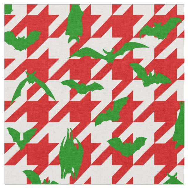 ugly christmas houndstooth bats red green fabric (Close Up)