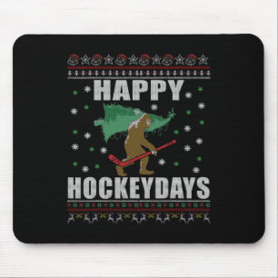 Ugly Christmas Ice Hockey Sasquatch - Happy Hockey Mouse Mat
