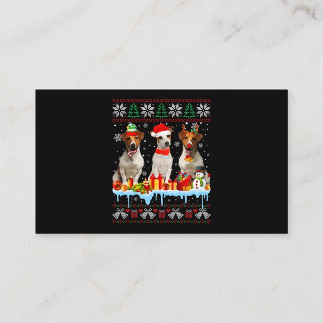 Ugly Christmas Jack Russell Terrier Dog Santa Xmas Business Card (Front)