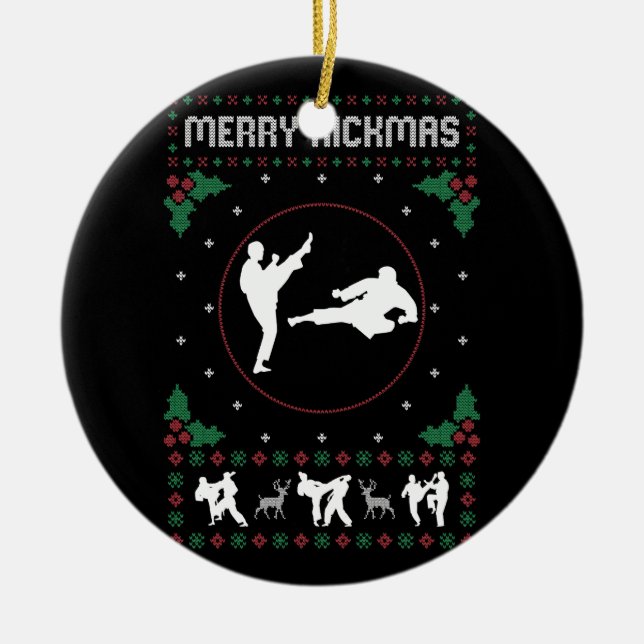 Ugly Christmas Karate Jiu Jitsu Martial Art Merry  Ceramic Tree Decoration (Front)
