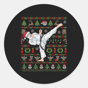 Ugly Christmas Karate Santa Claus Martial Arts Classic Round Sticker