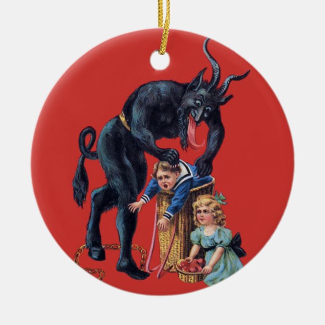 ugly christmas krampus antique red ceramic tree decoration (Front)
