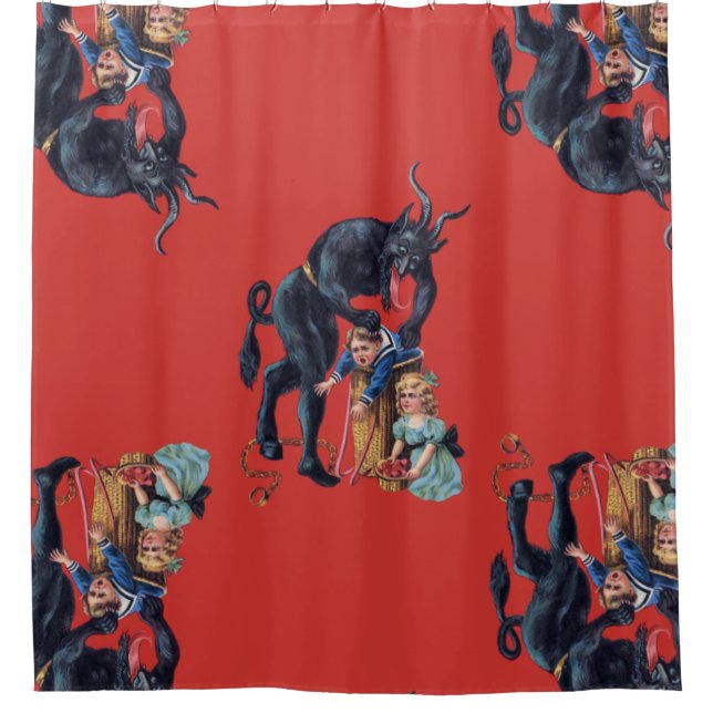 ugly christmas krampus antique red shower curtain (Front)