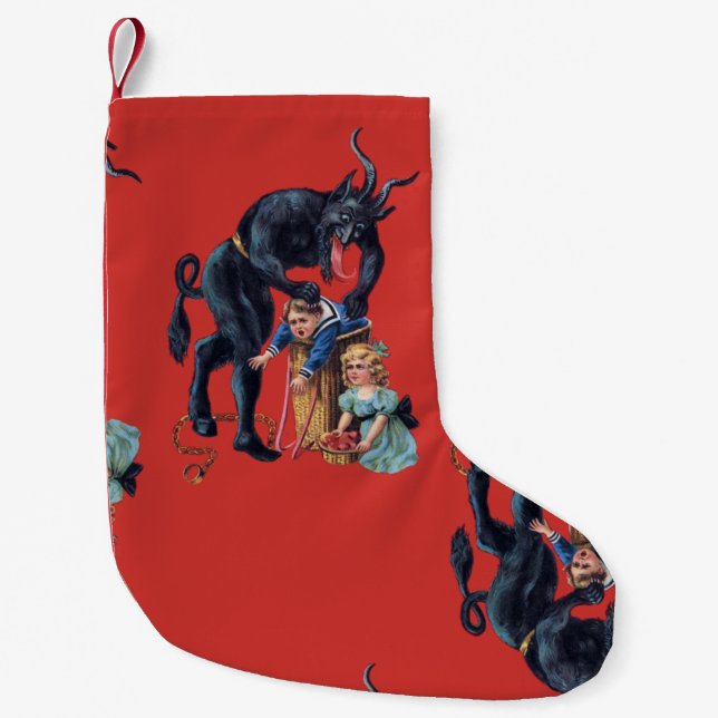 ugly christmas krampus antique red small christmas stocking (Front)