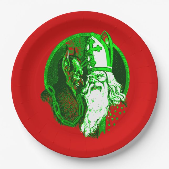 ugly christmas krampus st nicholas santa paper plate (Front)