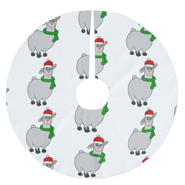ugly christmas llama santa claus brushed polyester tree skirt (Front)