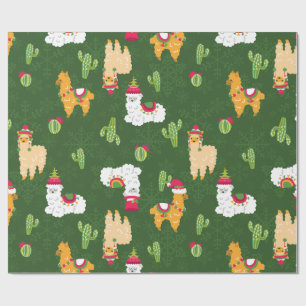 ugly christmas llama snowflakes cactus alpaca wrapping paper
