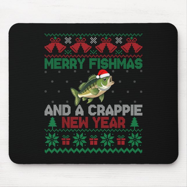 Ugly Christmas Merry Fishmas And A Crape New Year  Mouse Mat (Front)