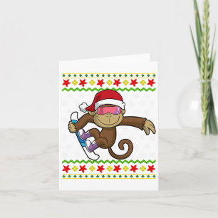 Ugly Christmas Monkey Snowboarding Snowboard Snowb Card