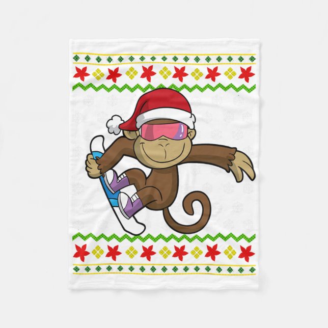 Ugly Christmas Monkey Snowboarding Snowboard Snowb Fleece Blanket (Front)