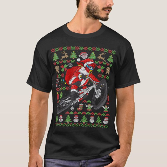 Ugly Christmas Mountain Bike Santa Claus BMX Chris T-Shirt (Front)