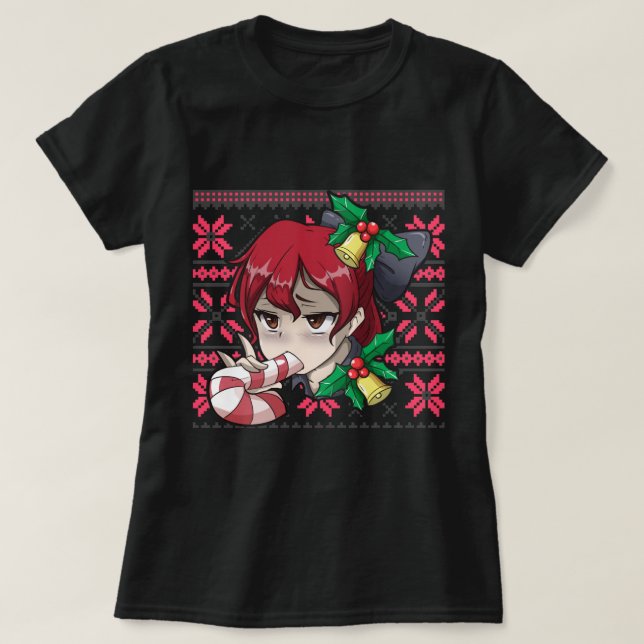 Ugly Christmas Otaku Ahegao Ecchi Etchi Lewd Henta T-Shirt (Design Front)