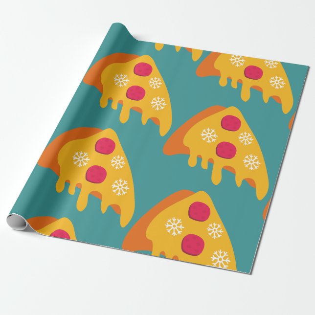  ugly christmas pepperoni pizza snowflakes winter  wrapping paper (Unrolled)