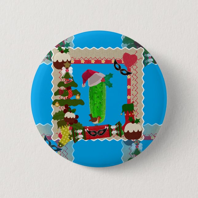 ugly christmas pickle 6 cm round badge (Front)